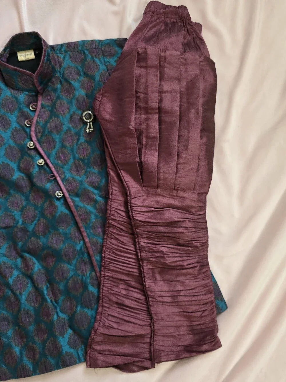 New - Boys Indian Outfit Teal & Plum Pattern